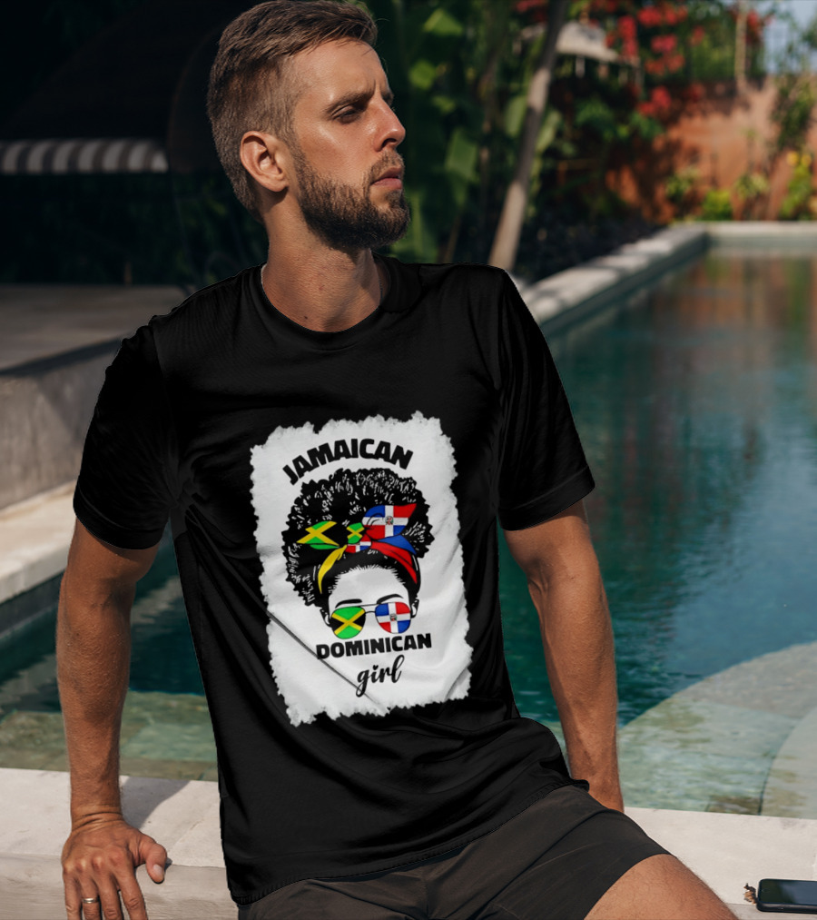 Jamaican Dominican Girl Afro Headwrap Flag Sunglasses T-Shirt