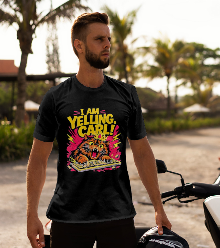 I Am Yelling Carl Cat Keyboard Meme With Donut Crown T-Shirt