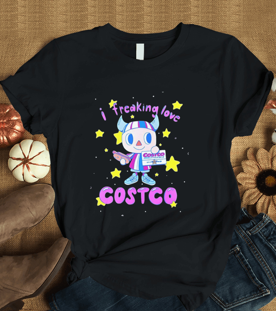 I Freaking Love Costco Cute Cartoon Character Holding Membership Card T-Shirt