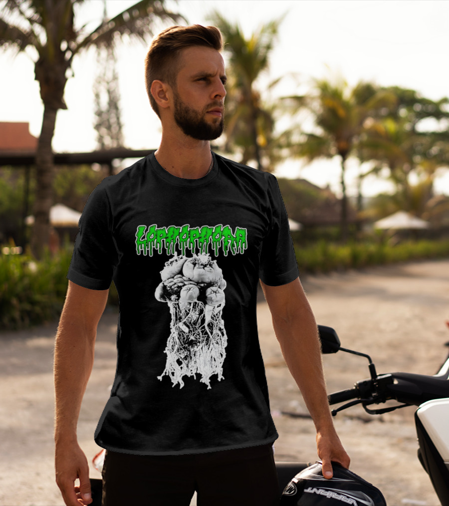 Lophophora Cactus Dripping Text With Detailed Root T-Shirt