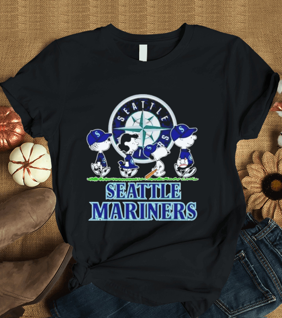 Seattle Mariners Peanuts Characters Walking Road T-Shirt