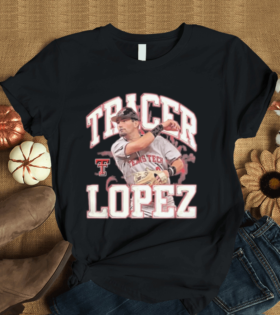 Texas Tech Tracer Lopez Baseball NCAA Collage T-Shirt