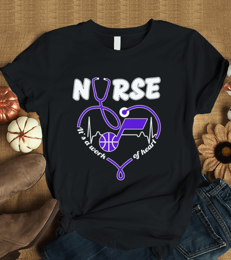 Utah Jazz Nurse It's A Work Of Heart Stethoscope Basketball T-Shirt