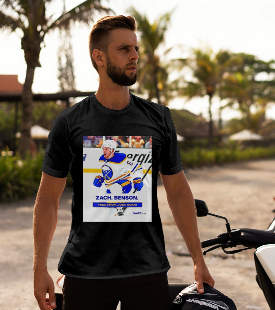 Zach Benson Buffalo Sabres Feed From Josh Doan Swipe T-Shirt