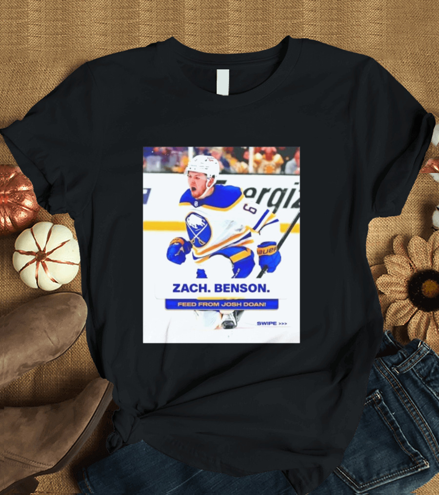 Zach Benson Buffalo Sabres Feed From Josh Doan Swipe T-Shirt