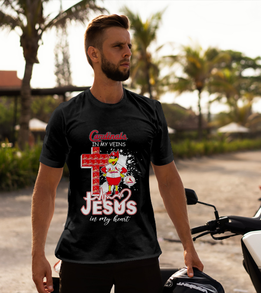 Cardinals In My Veins Jesus In My Heart Cross T-Shirt