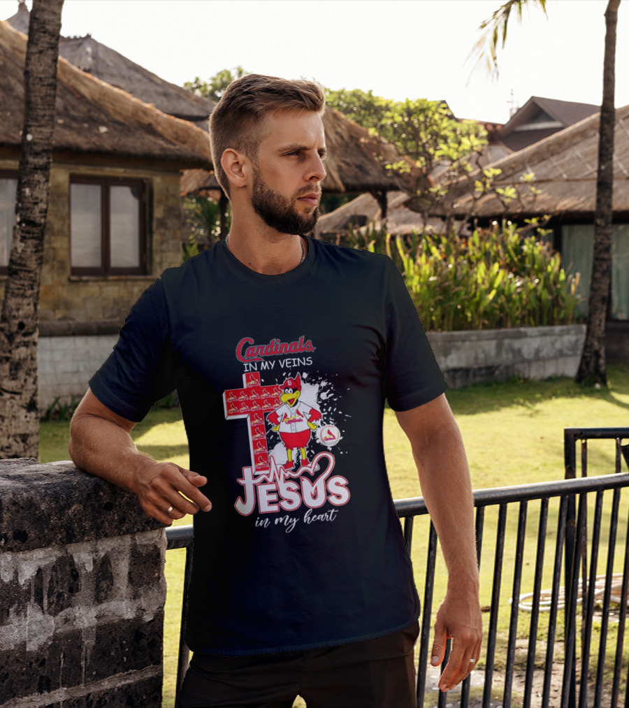 Cardinals In My Veins Jesus In My Heart Cross T-Shirt