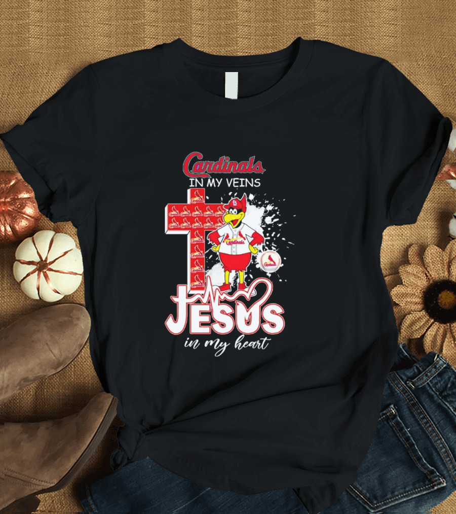 Cardinals In My Veins Jesus In My Heart Cross T-Shirt