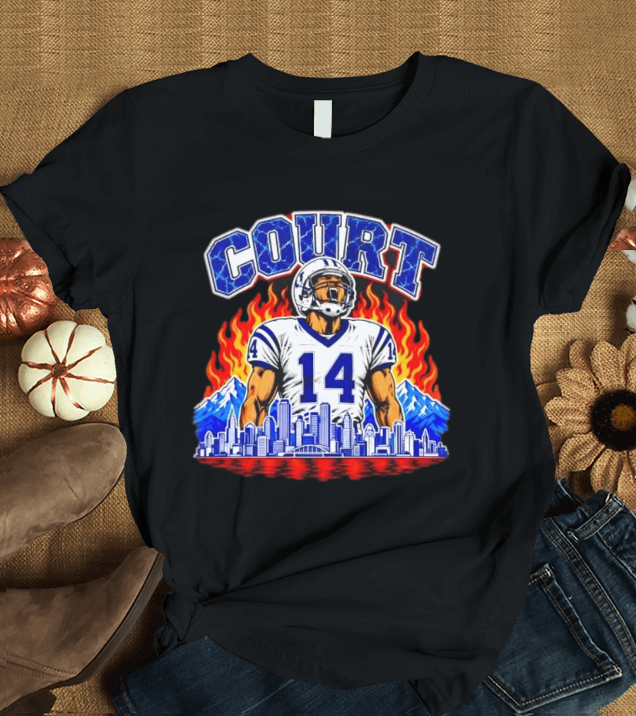 Courtland Sutton Court 14 Skyline Flames Broncos T-Shirt
