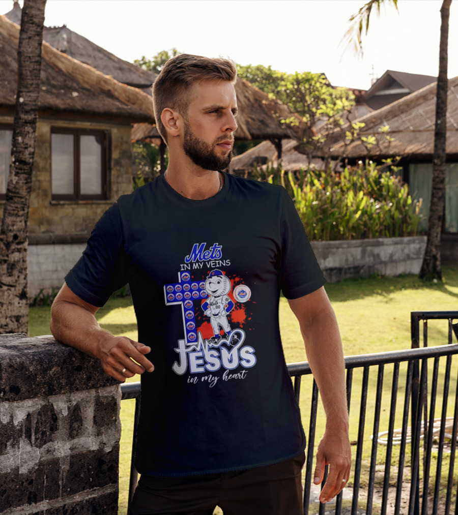 Mets In My Veins Jesus In My Heart Cross And Baseball T-Shirt