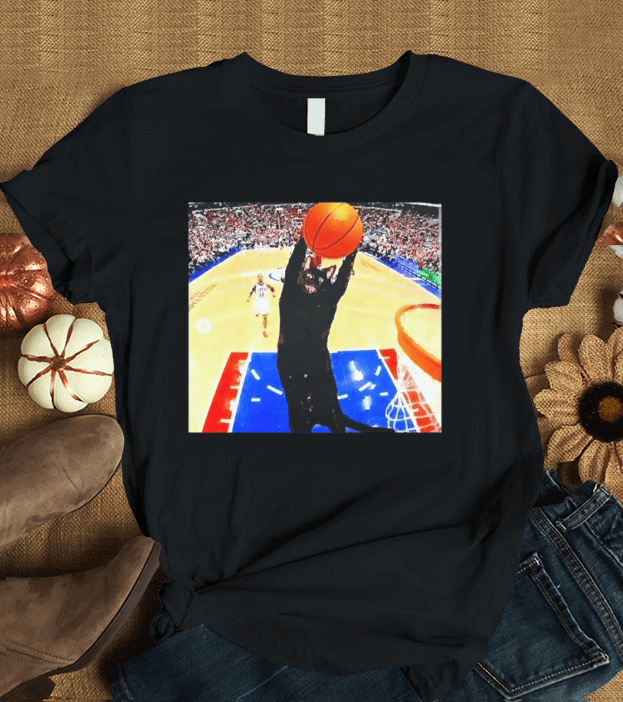 Philadelphia 76ers Black Cat Slam Dunk Basketball Meme T-Shirt