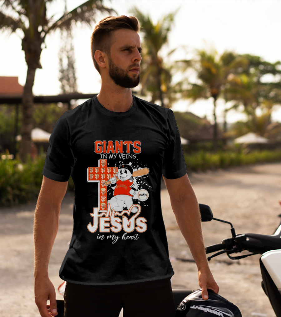 Giants In My Veins Jesus In My Heart Baseball Cross T-Shirt