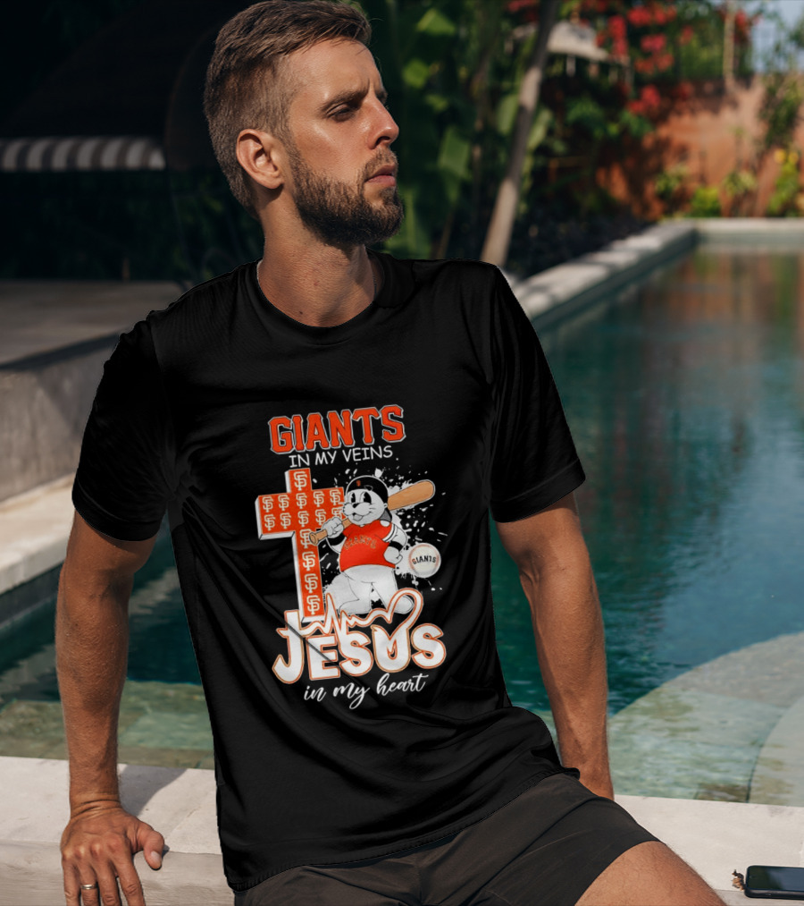 Giants In My Veins Jesus In My Heart Baseball Cross T-Shirt