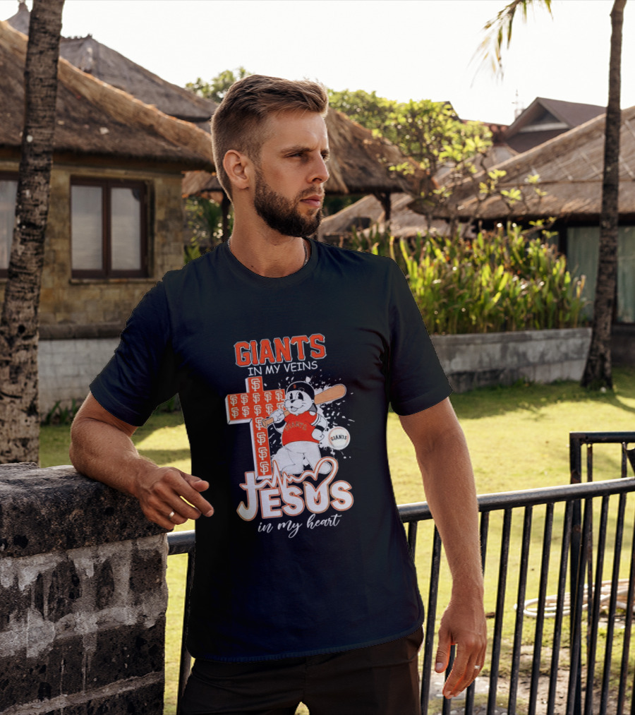 Giants In My Veins Jesus In My Heart Baseball Cross T-Shirt
