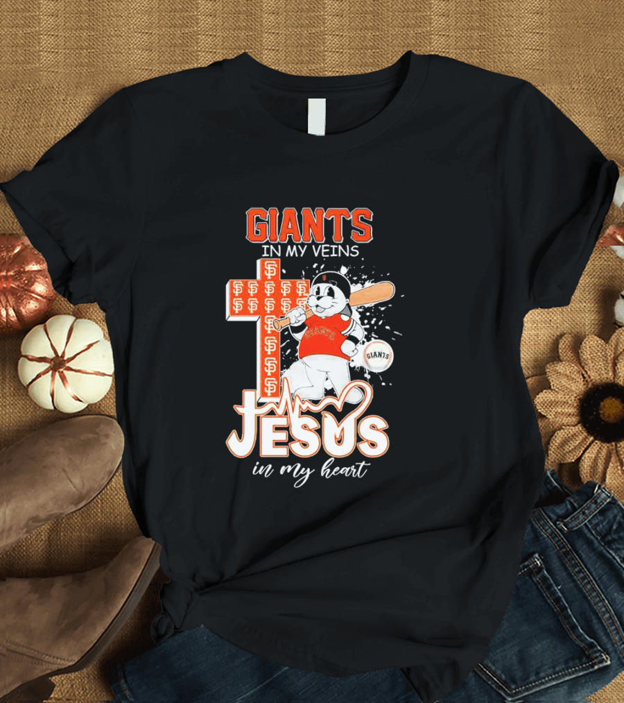 Giants In My Veins Jesus In My Heart Baseball Cross T-Shirt