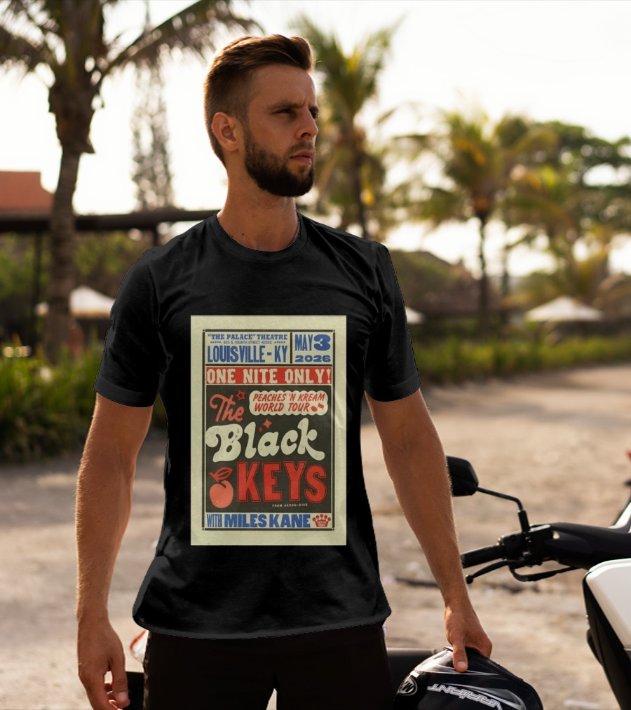 Peaches 'N Kream World Tour The Black Keys Louisville May 3 2026 Featuring Miles Kane T-Shirt