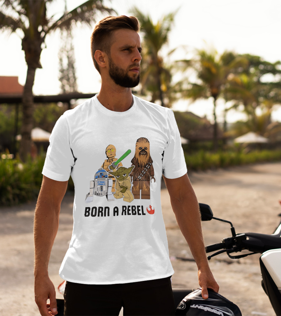 Born A Rebel Star Wars LEGO Characters Yoda Chewbacca R2 D2 C 3PO T-Shirt