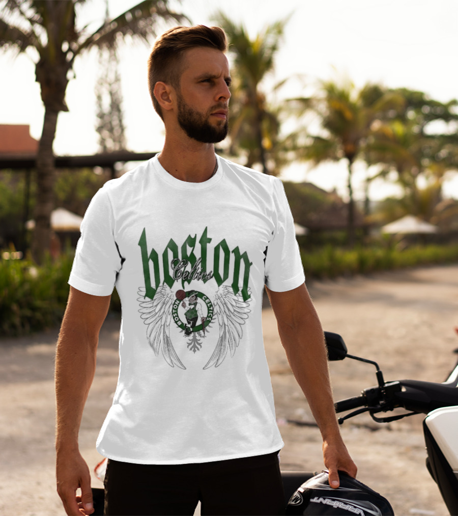 Boston Celtics Basketball Old English Winged Shamrock T-Shirt