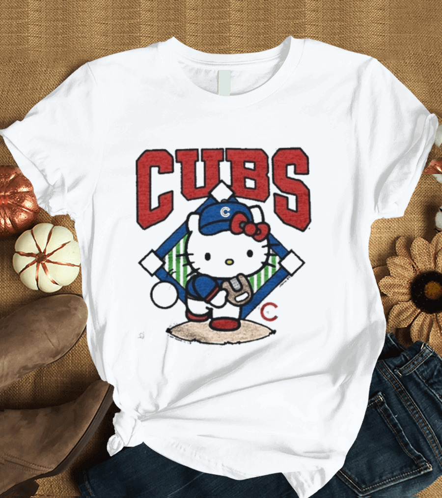 Hello Kitty Cubs Baseball Collaboration With Chicago Cubs Pitcher T-Shirt