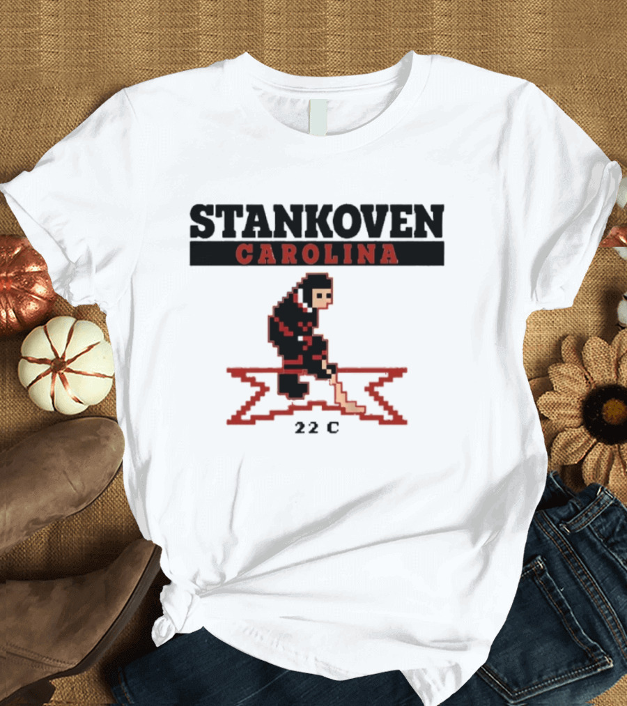 Stankoven Carolina 22C Pixel Hockey Player Retro Styling T-Shirt