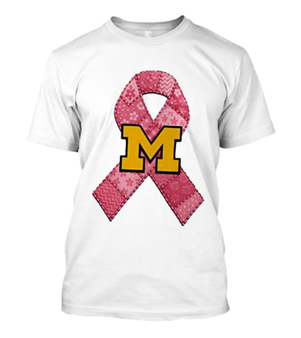 Michigan Wolverines Breast Cancer Awareness Pink Ribbon Patch T-Shirt