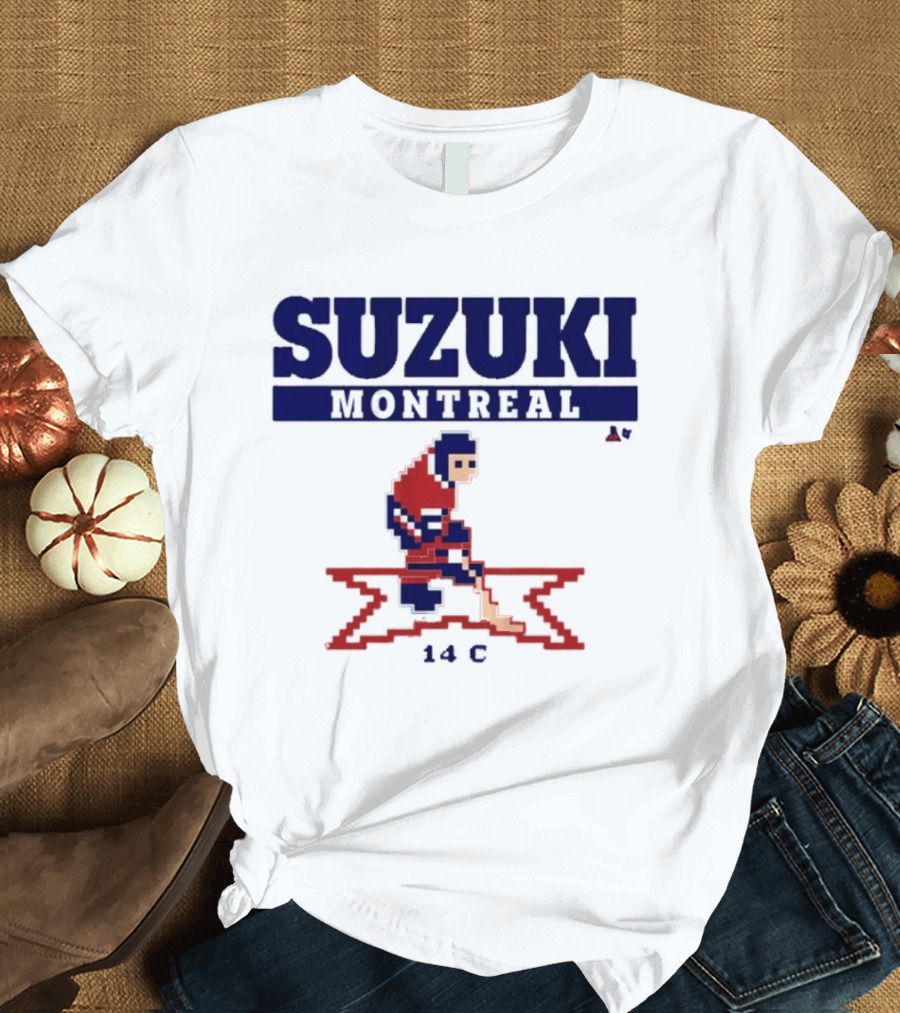 SUZUKI Montreal 14 C Red Hockey Player Pixel T-Shirt