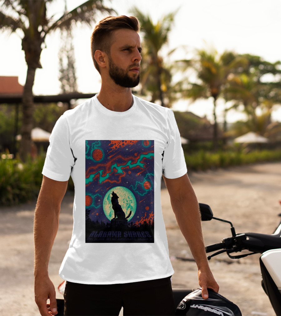 Alabama Shakes Apr 25 2026 Red Hat Amphitheater Raleigh NC Wolf Moon Cosmic Scene T-Shirt