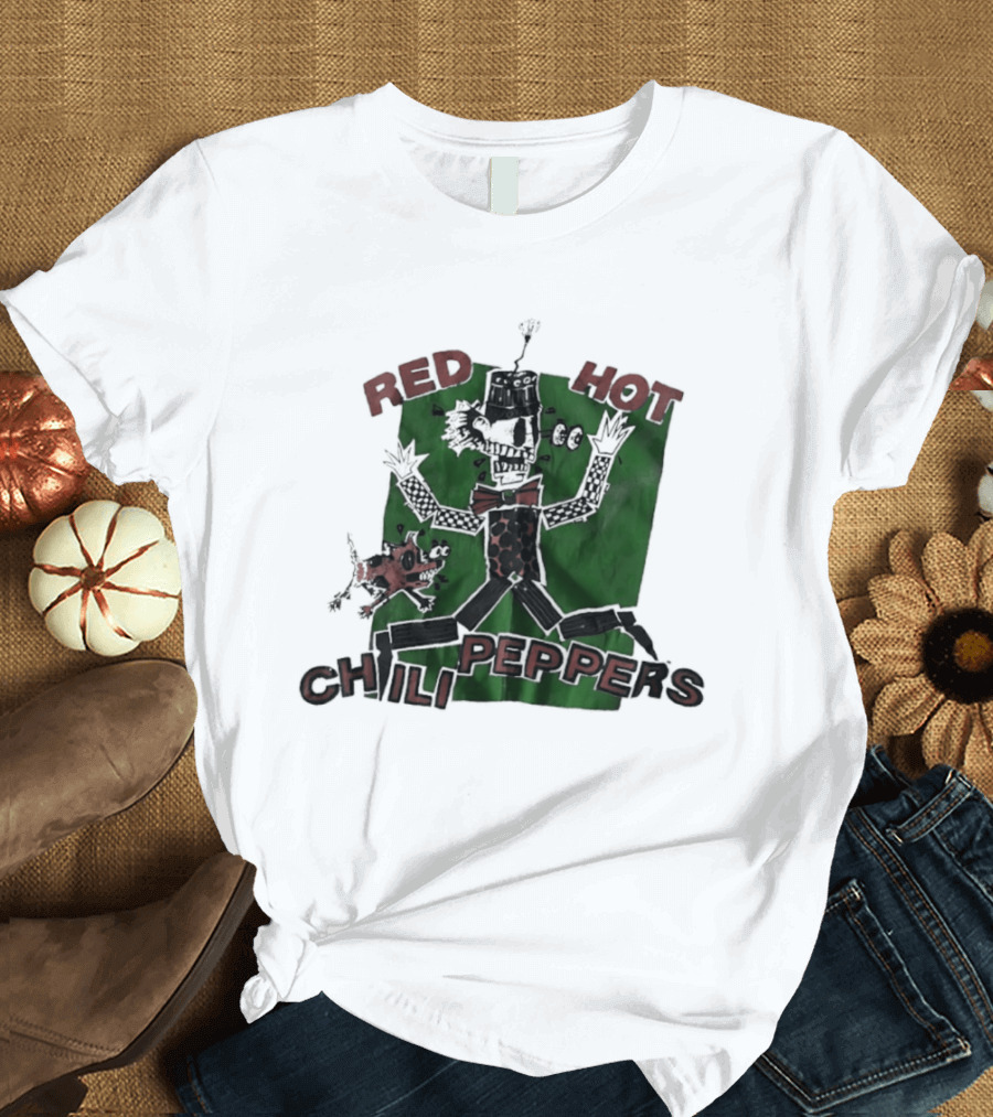 Red Hot Chili Peppers Puppet Skeleton Art With Bowtie And Top Hat T-Shirt