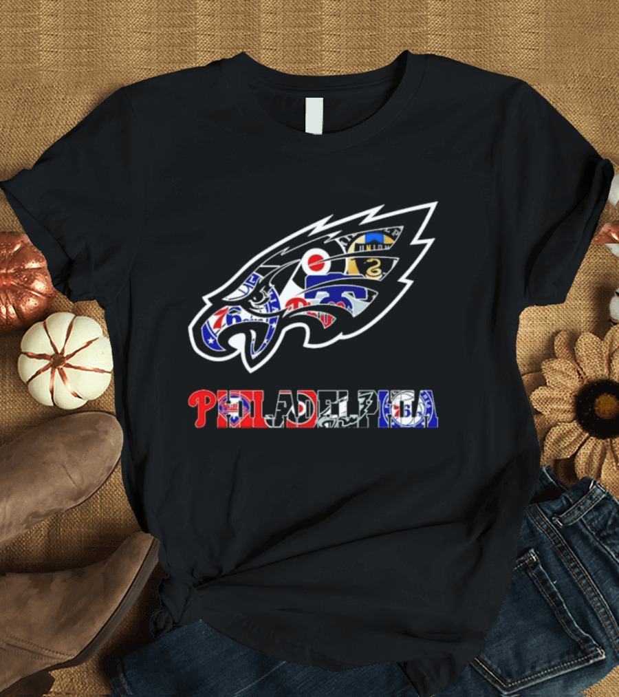 Philadelphia Sports Teams Logos Mashup Eagles Phillies Flyers Sixers Union T-Shirt