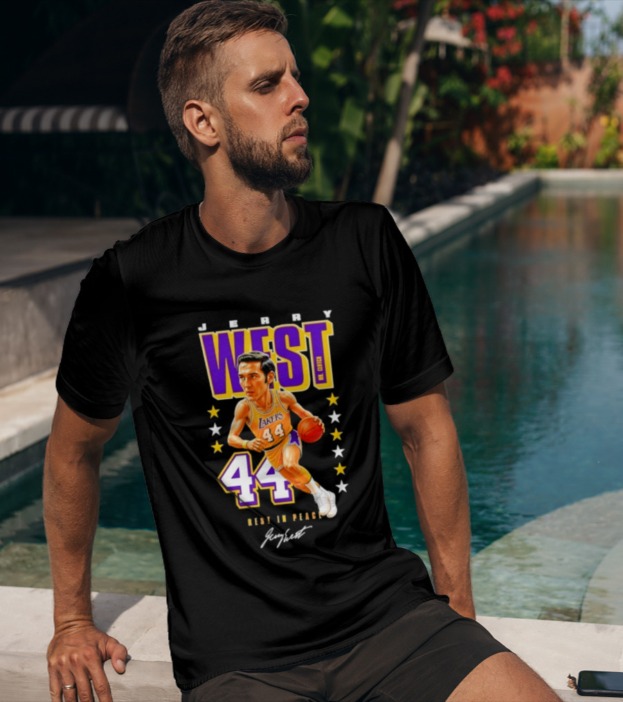 Jerry West Lakers 44 Rest In Peace Caricature Basketball Legend T-Shirt