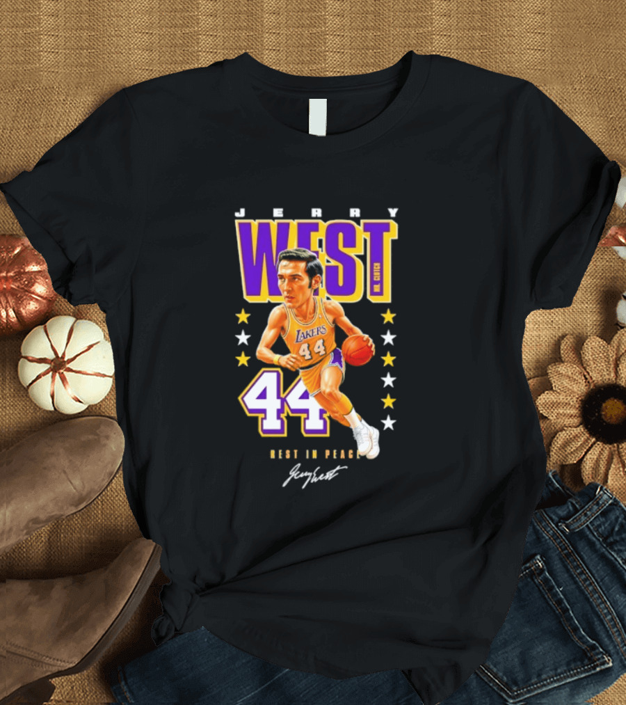 Jerry West Lakers 44 Rest In Peace Caricature Basketball Legend T-Shirt