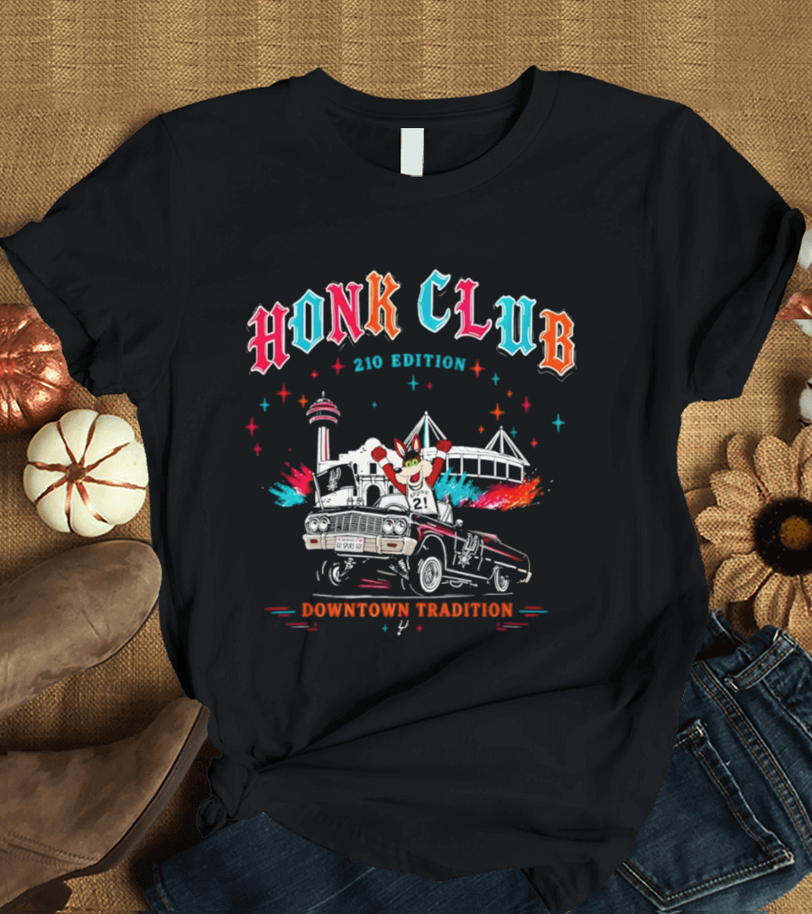 San Antonio Honk Club Spurs Coyote 210 Edition Downtown Tradition NBA Tower Of The Americas T-Shirt