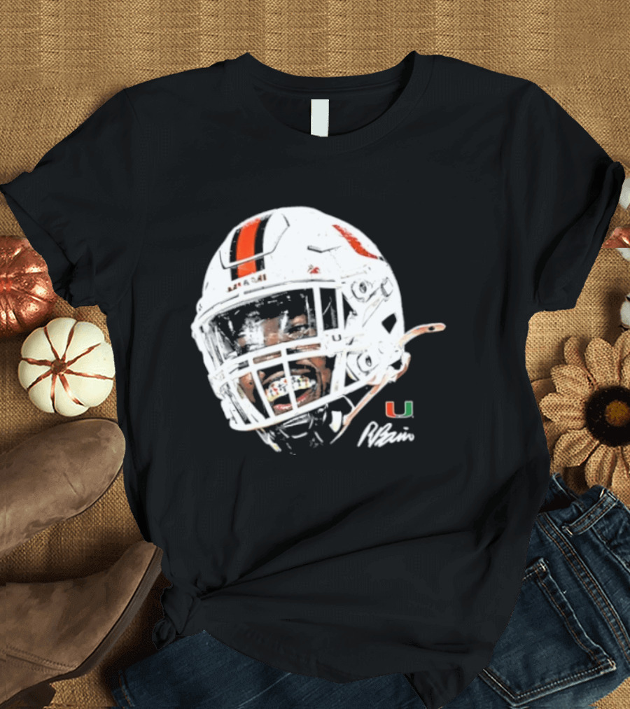 Miami Hurricanes Rueben Bain Jr. Game Face Helmet NCAA Football U T-Shirt