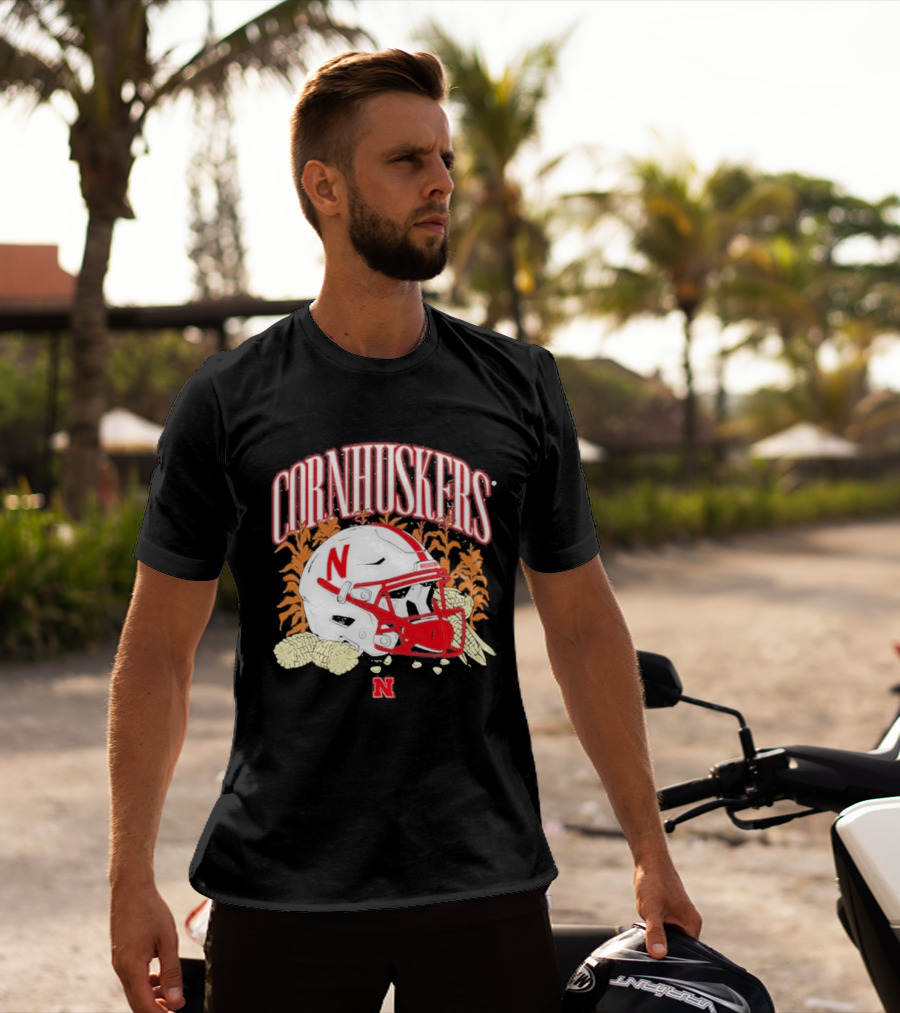 Cornhuskers Nebraska Football Helmet Ncaa Corn Stalks Iconic Red Letter N T-Shirt
