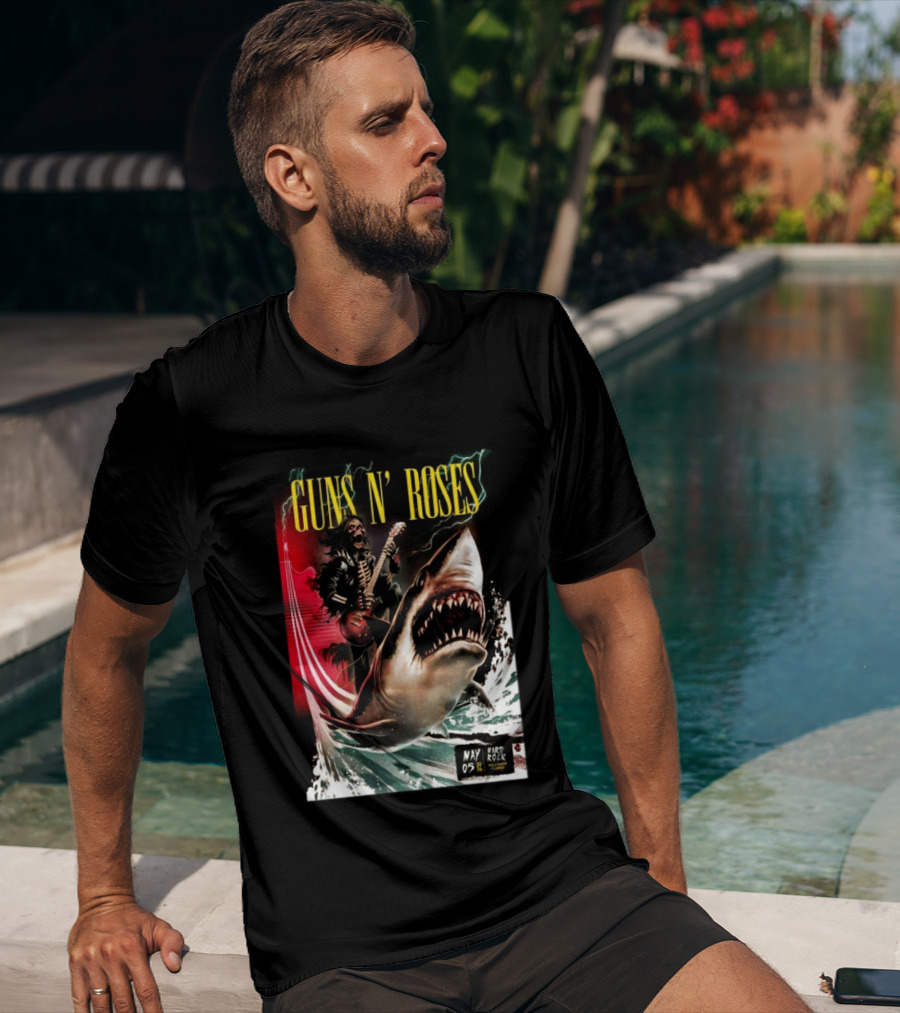 Guns N' Roses May 05 2026 Hard Rock Live Hollywood Concert Skeleton Guitarist Shark Wave T-Shirt