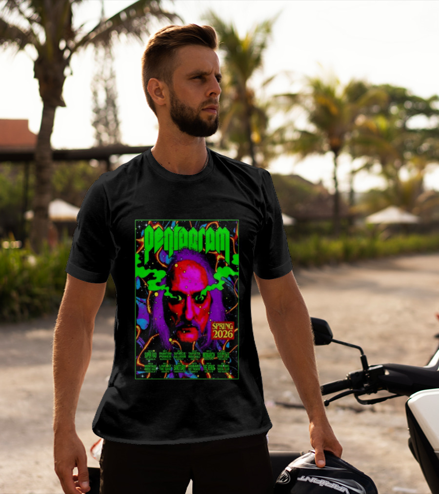Pentagram Spring Tour May 2026 Psychedelic Neon Art With Iconic Face T-Shirt