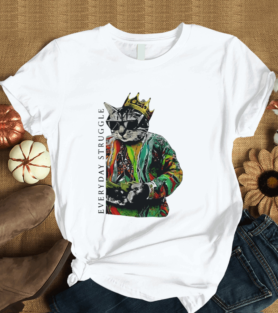 Everyday Struggle Notorious B.I.G Cat Meme Crown Sunglasses T-Shirt