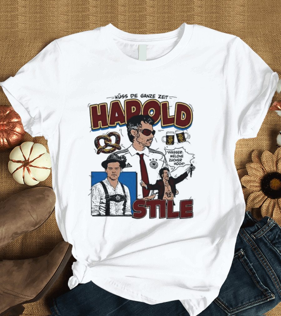 Harold Stile Kuss Die Ganze Zeit Comic Pretzel Sunglasses Police T-Shirt