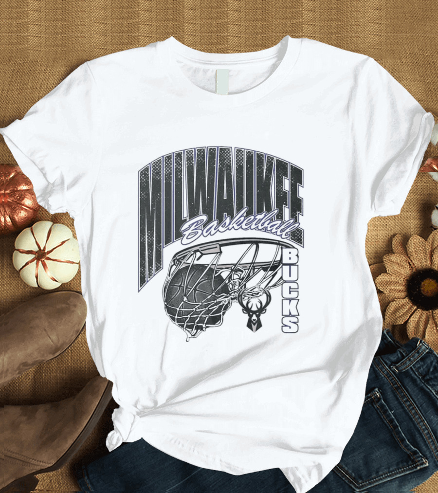 Milwaukee Bucks Basketball Swish Deer Hoop T-Shirt