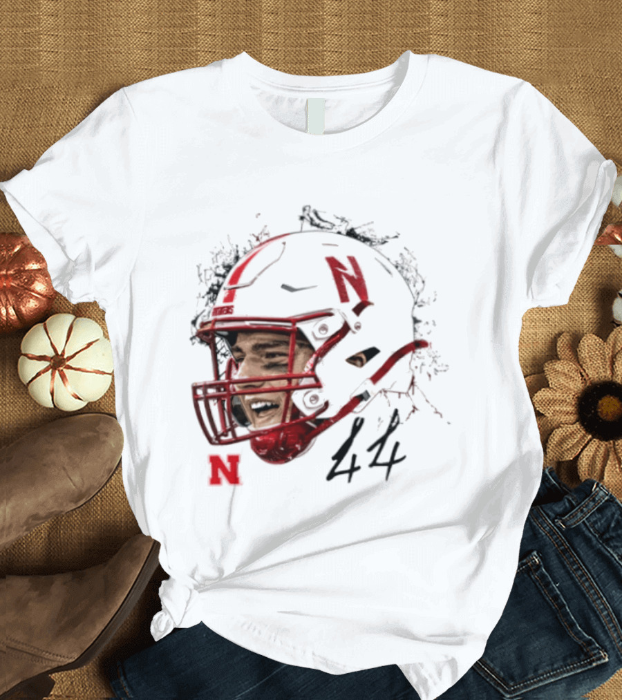 NCAA Football Nebraska Cornhuskers Luke Lindenmeyer Game Face 44 Helmet T-Shirt