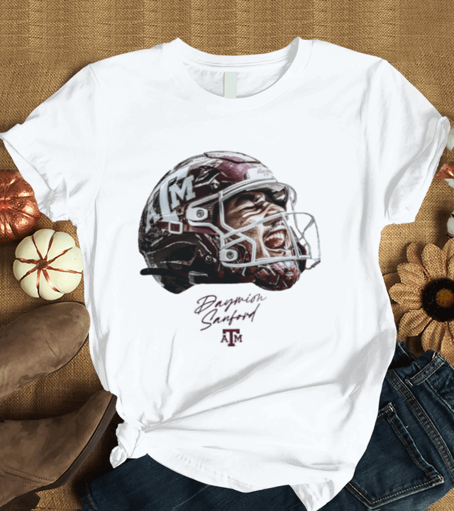 Texas A&M Aggies Football Helmet Game Face Daymion Sanford NCAA T-Shirt
