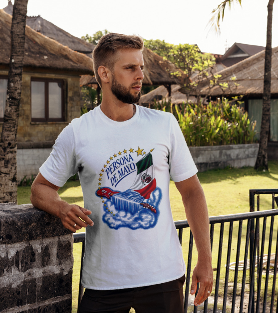 Persona De Mayo Mexican Flag Guitar Star Celebration T-Shirt