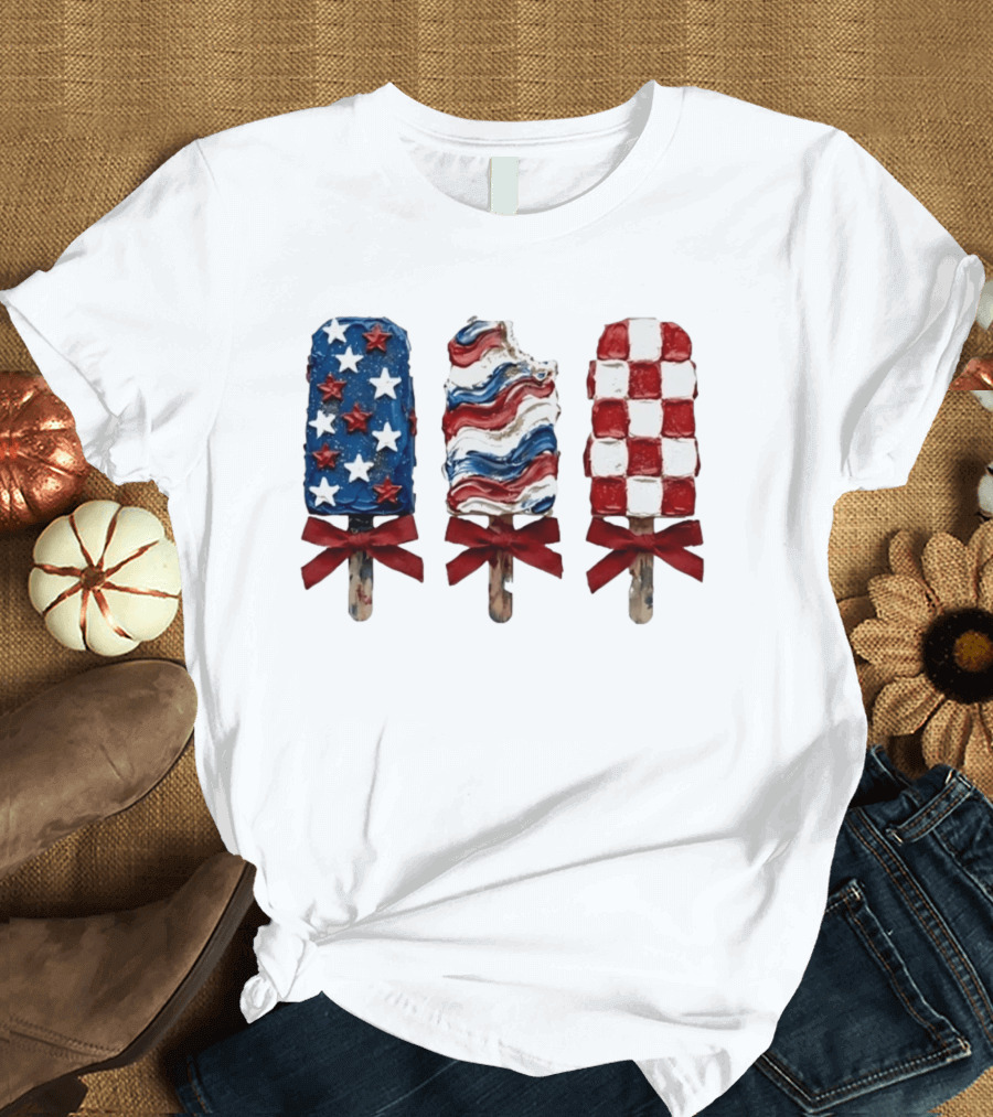 Patriotic Popsicle Stars Stripes Red White Blue T-Shirt