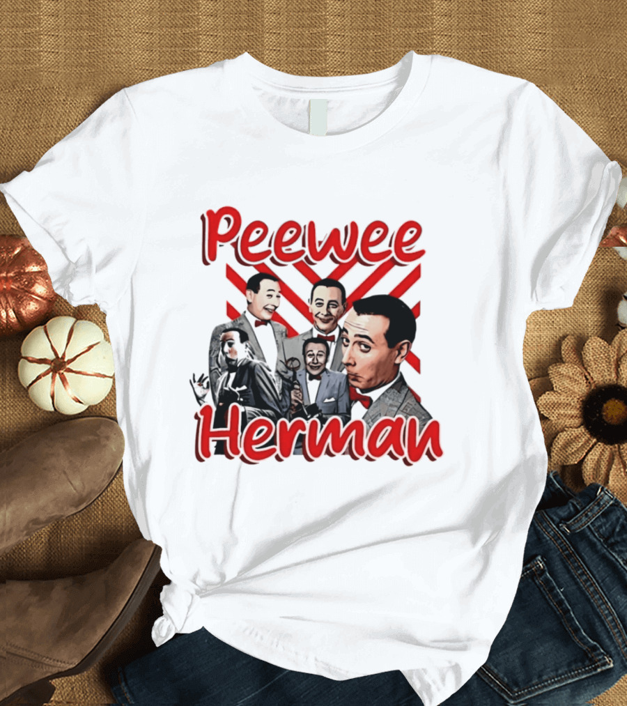 Peewee Herman Iconic Characters Collage Red And Black T-Shirt