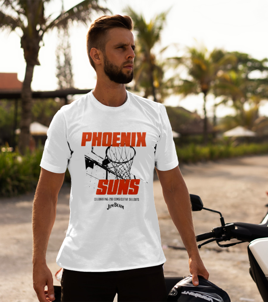 Phoenix Suns Celebrating 200 Consecutive Sellouts Jim Beam Basketball Hoop T-Shirt