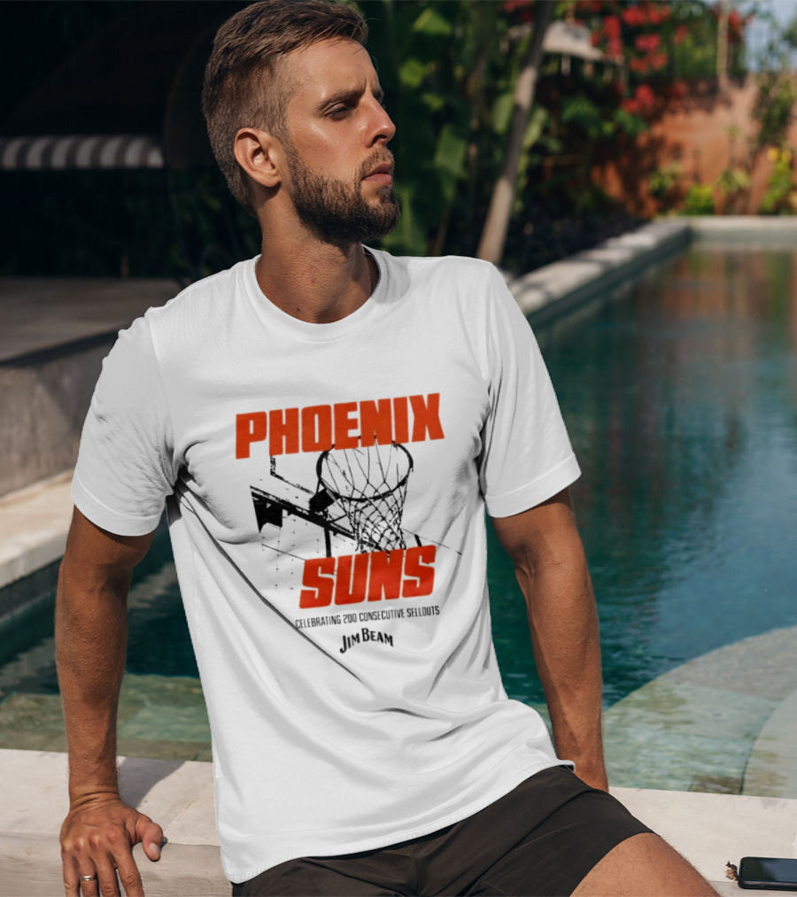 Phoenix Suns Celebrating 200 Consecutive Sellouts Jim Beam Basketball Hoop T-Shirt