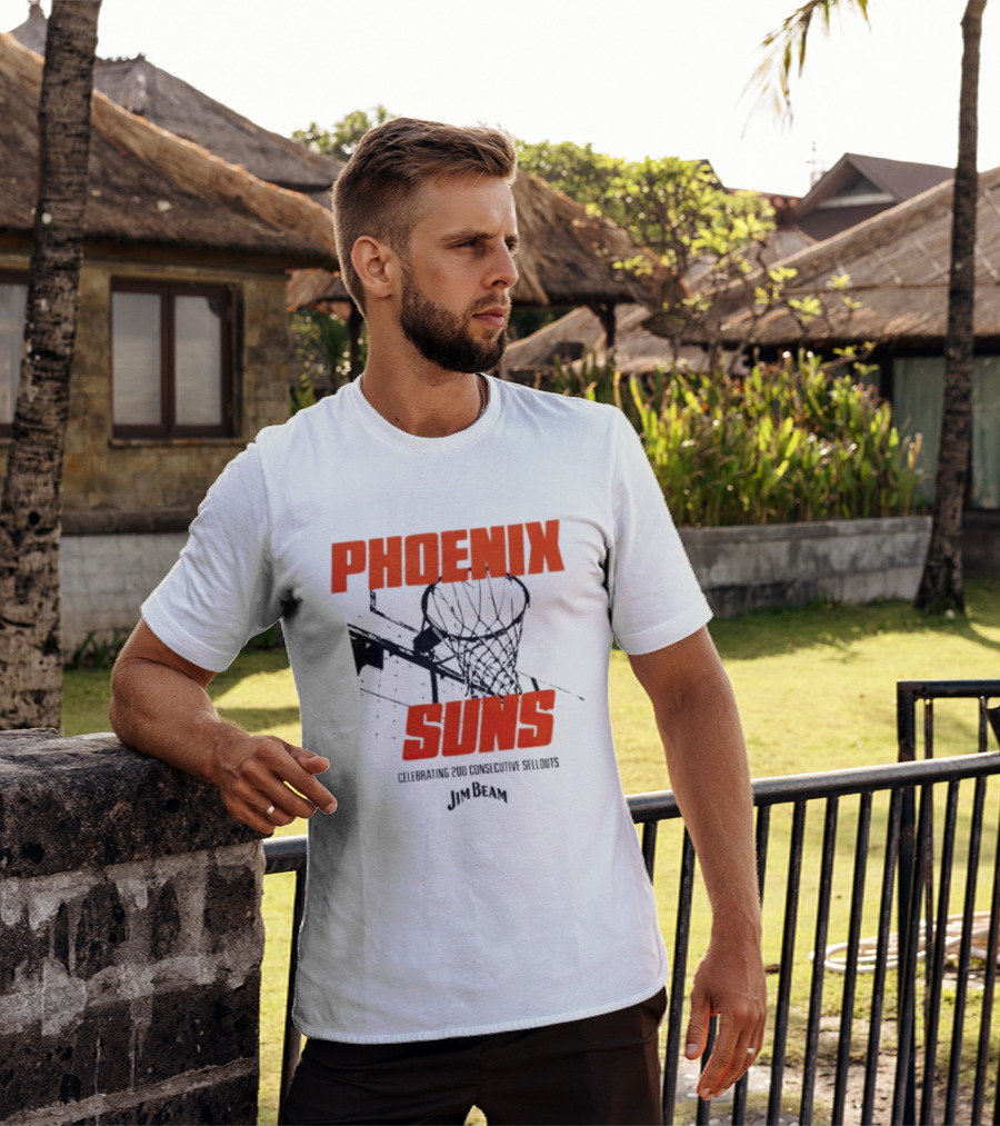 Phoenix Suns Celebrating 200 Consecutive Sellouts Jim Beam Basketball Hoop T-Shirt