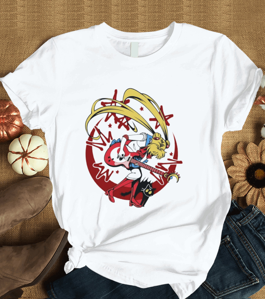 Sailor Moon Scott Pilgrim Crossover Rock And Roll Moonlight Guitar T-Shirt