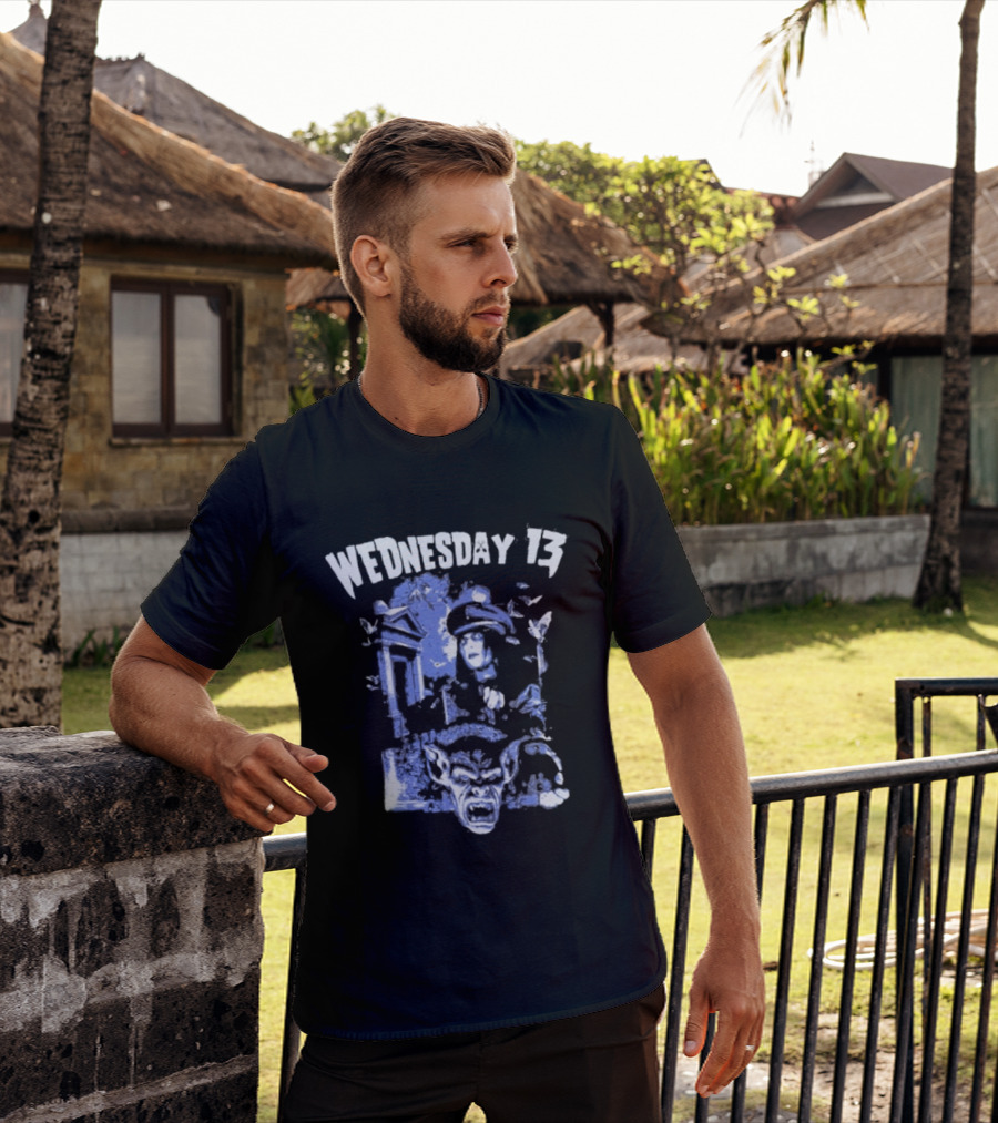 Wednesday 13 Horror Cemetery Blue Monster Scene T-Shirt