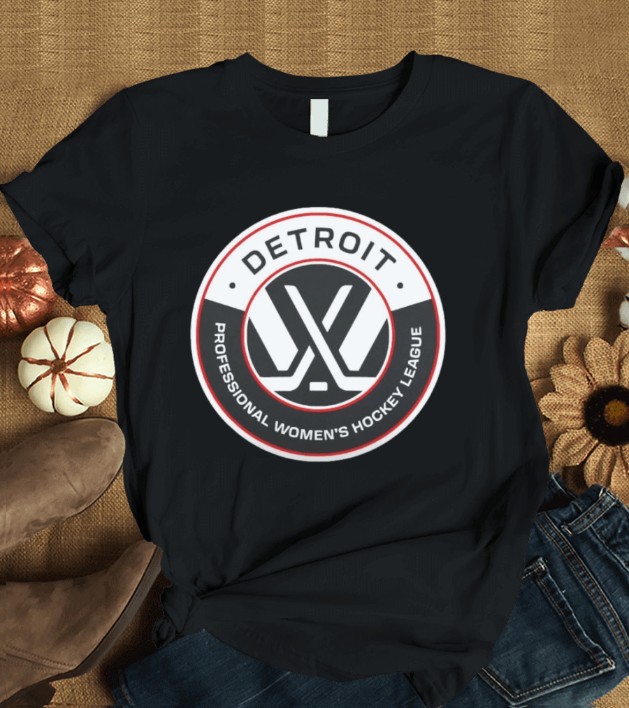 Detroit Professional Women's Hockey League Emblem With Crossed Sticks T-Shirt
